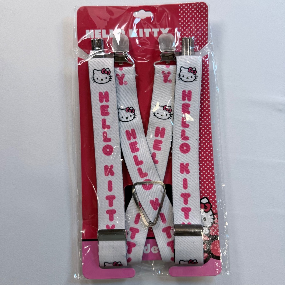 Hello Kitty Suspenders White Pink Sanrio Licensed Adjustable Clip On NIP 2012